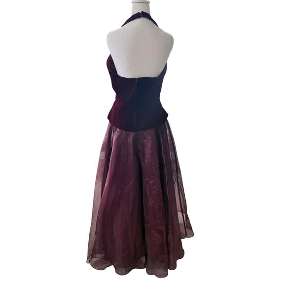 Vtg Dave & Johnny Burgundy Velour Halter Gown Size 9/10 Formal Dress Holiday Par - Picture 3 of 12